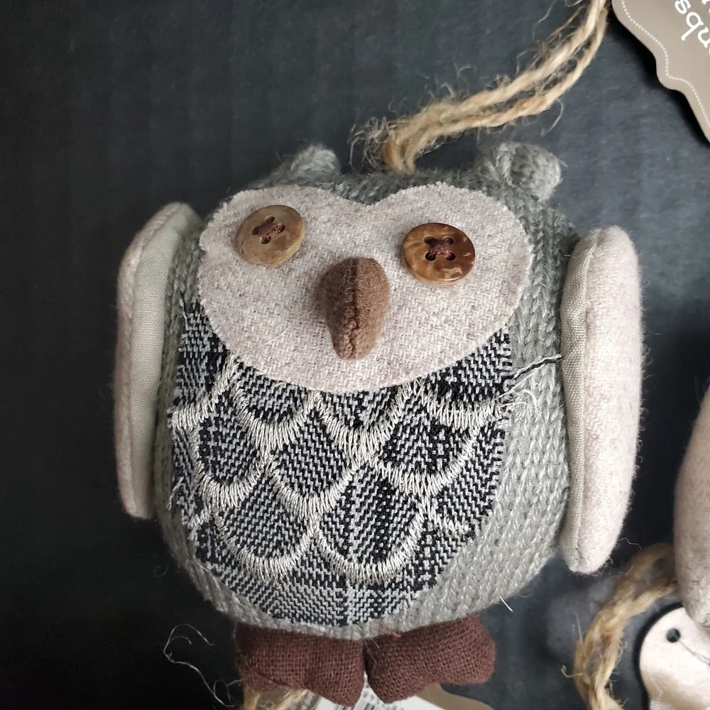 Gray Sweater Knit Owl Plush Ornaments Set Of 5 Stuffed 3.5
